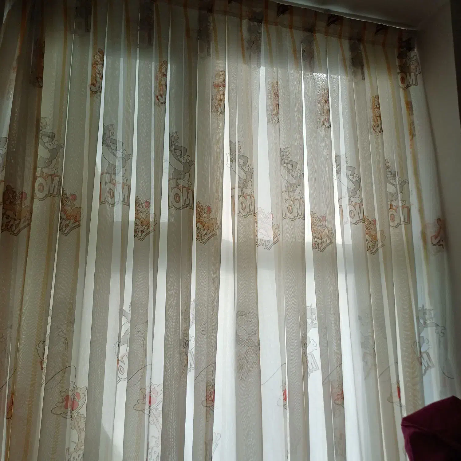 پرده حریر دو عدد با ملافه کارتونی و خالدار|پرده، رانر، رومیزی|اردبیل, |دیوار