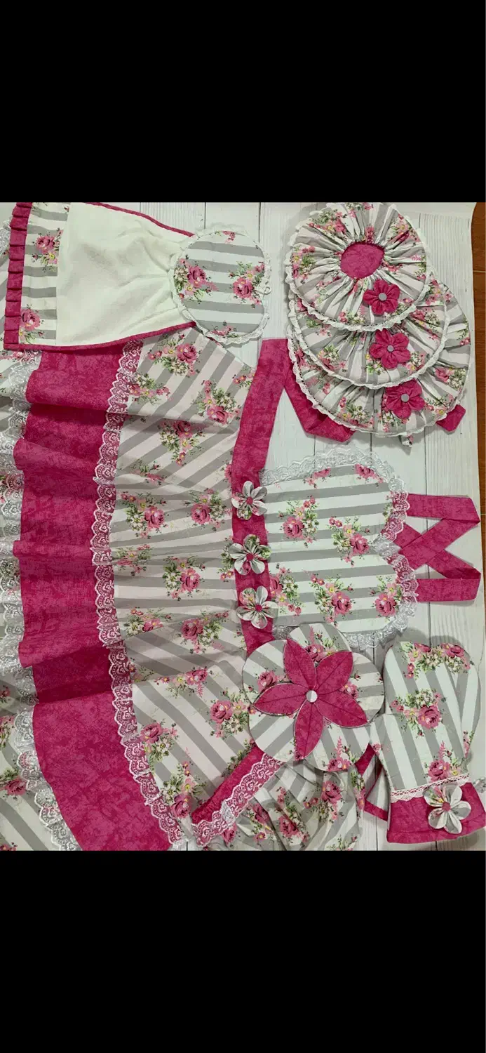 دوخت سرویس آشپزخانه خاص دمکنی پیشبند نمگیر|سفره، حوله، دستمال آشپزخانه|رشت, گلباغ نماز|دیوار