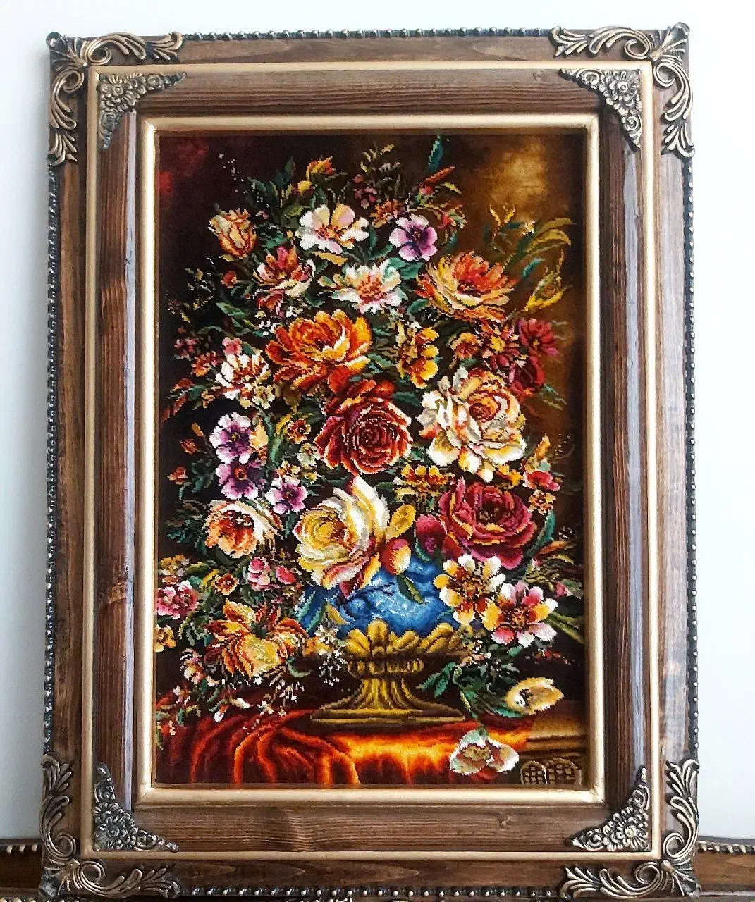 تابلو گل ترمه کد 17 دستبافت و ابریشم دار|تابلو فرش|تبریز, |دیوار