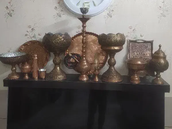 ظروف ۲۰ پارچه مس قدیمی|ظروف پخت‌وپز|مبارکه, |دیوار