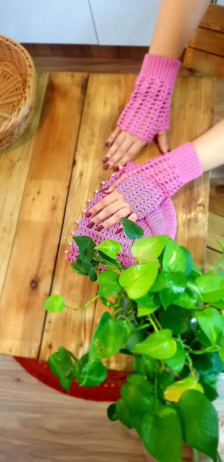 ست کلاه و دستکش قلاب بافی|لباس|رشت, کوی حسینی|دیوار