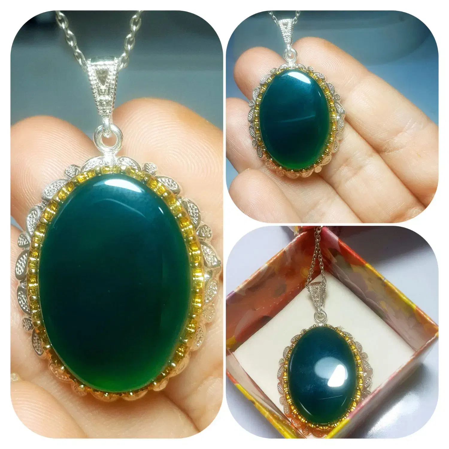 گردن اویز عقیق سبز زمردی|جواهرات|سیرجان, |دیوار