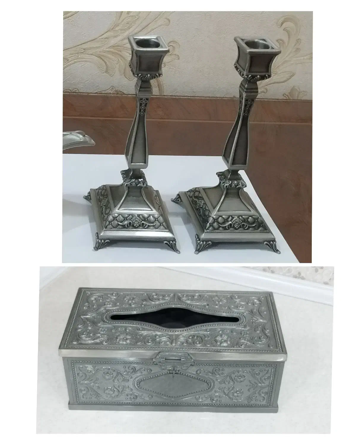 یک جفت جاشمعی و جادستمالی پیوتر قدیمی نفیس و اصل|کلکسیون اشیاء عتیقه|اهواز, گلستان|دیوار