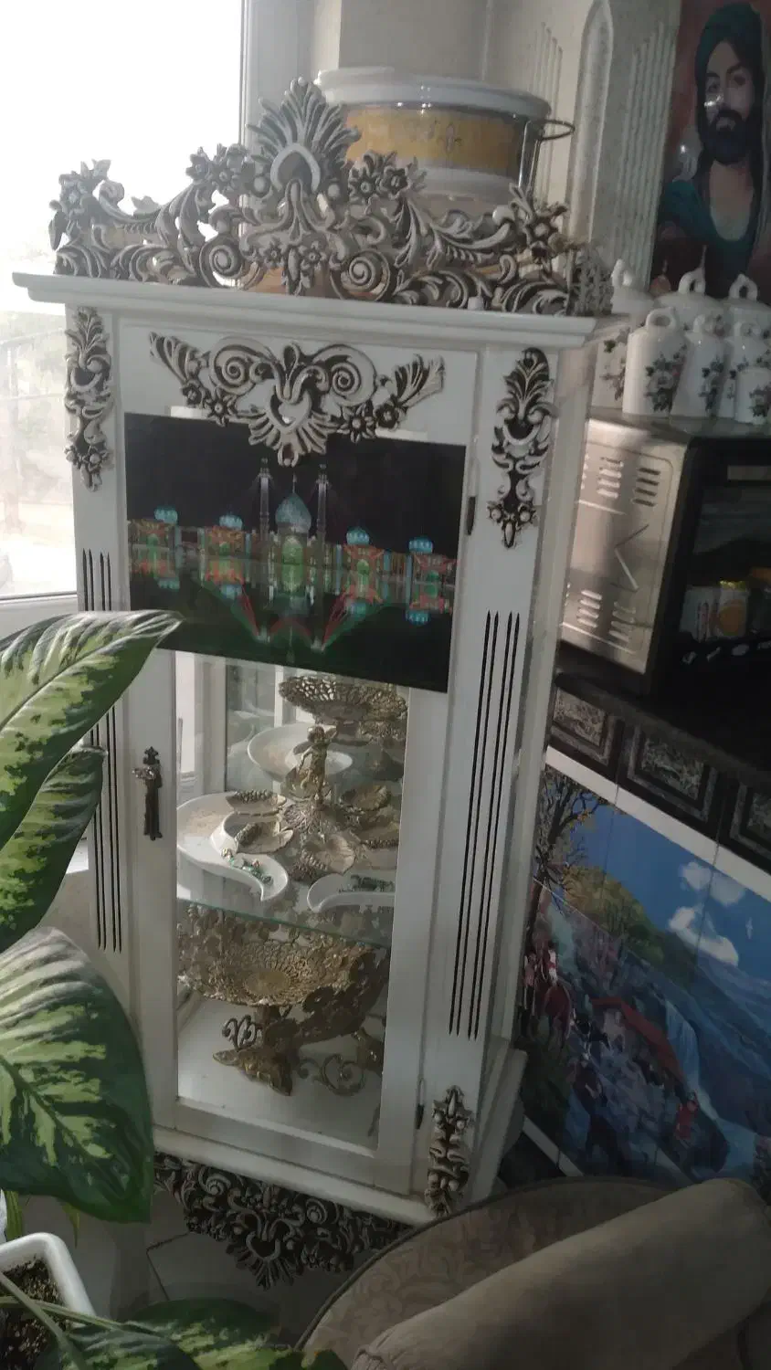 ویترین چوبی سفید|بوفه، ویترین، کنسول|محمدیه-قزوین, |دیوار