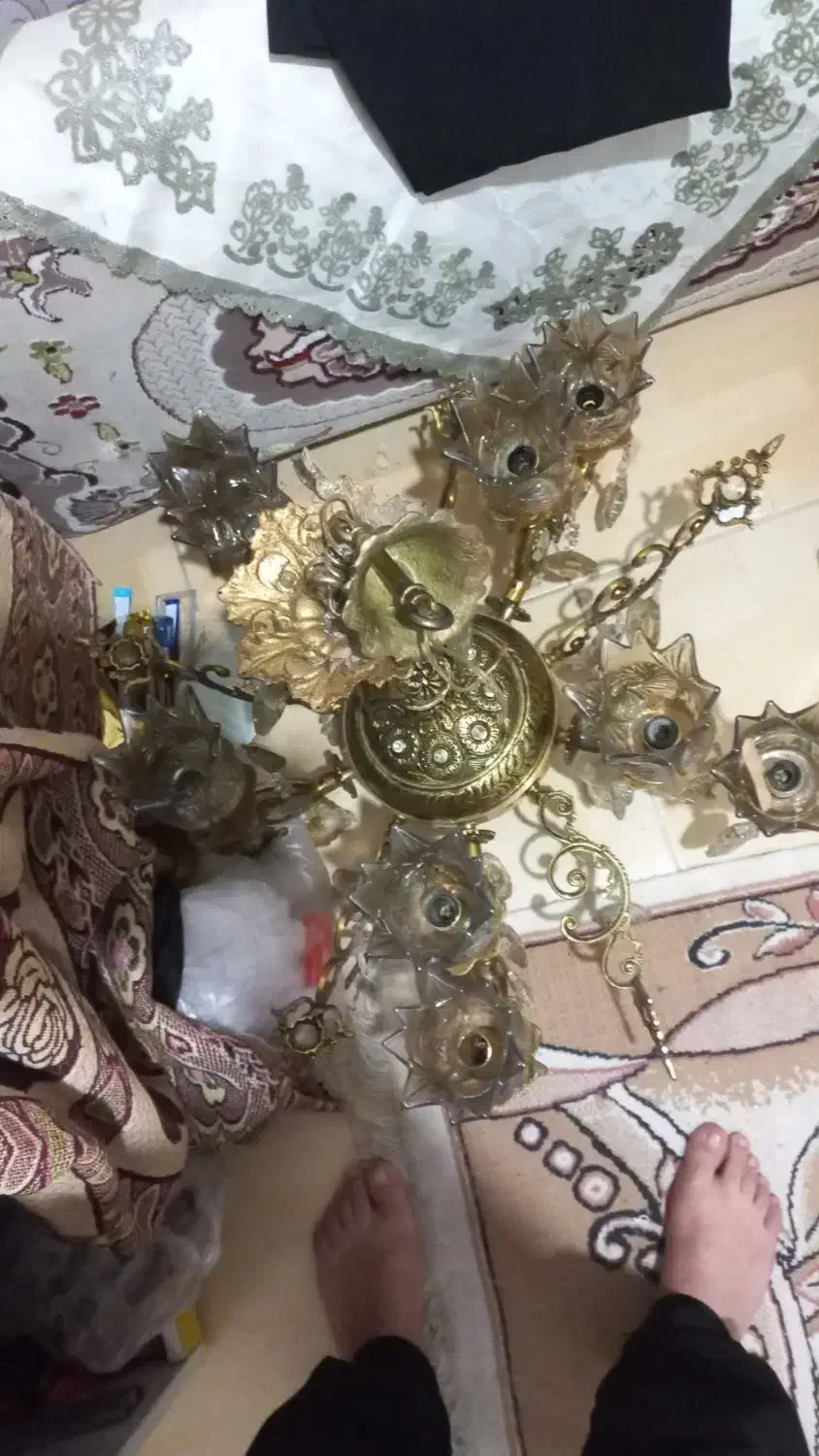 لوستر برنجی ۱۰ شاخه سنگین|لوستر و چراغ آویز|پاکدشت, پاکدشت (مامازند)|دیوار