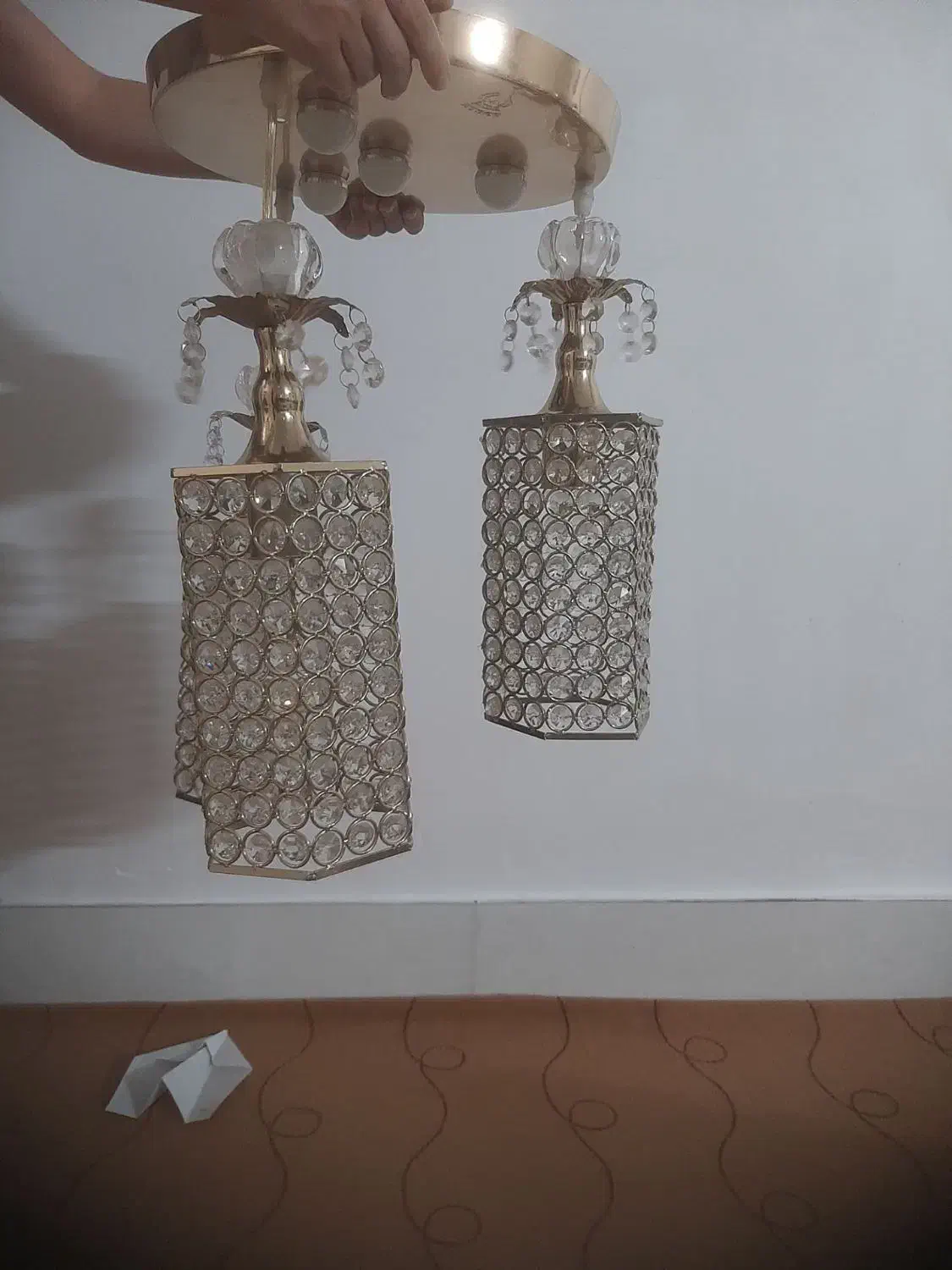 لوستر سه شاخه طلایی|لوستر و چراغ آویز|مشهد, طبرسی شمالی|دیوار