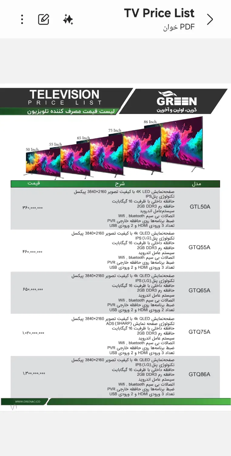 تلوزیون های گرین|تلویزیون و پروژکتور|یزد, |دیوار