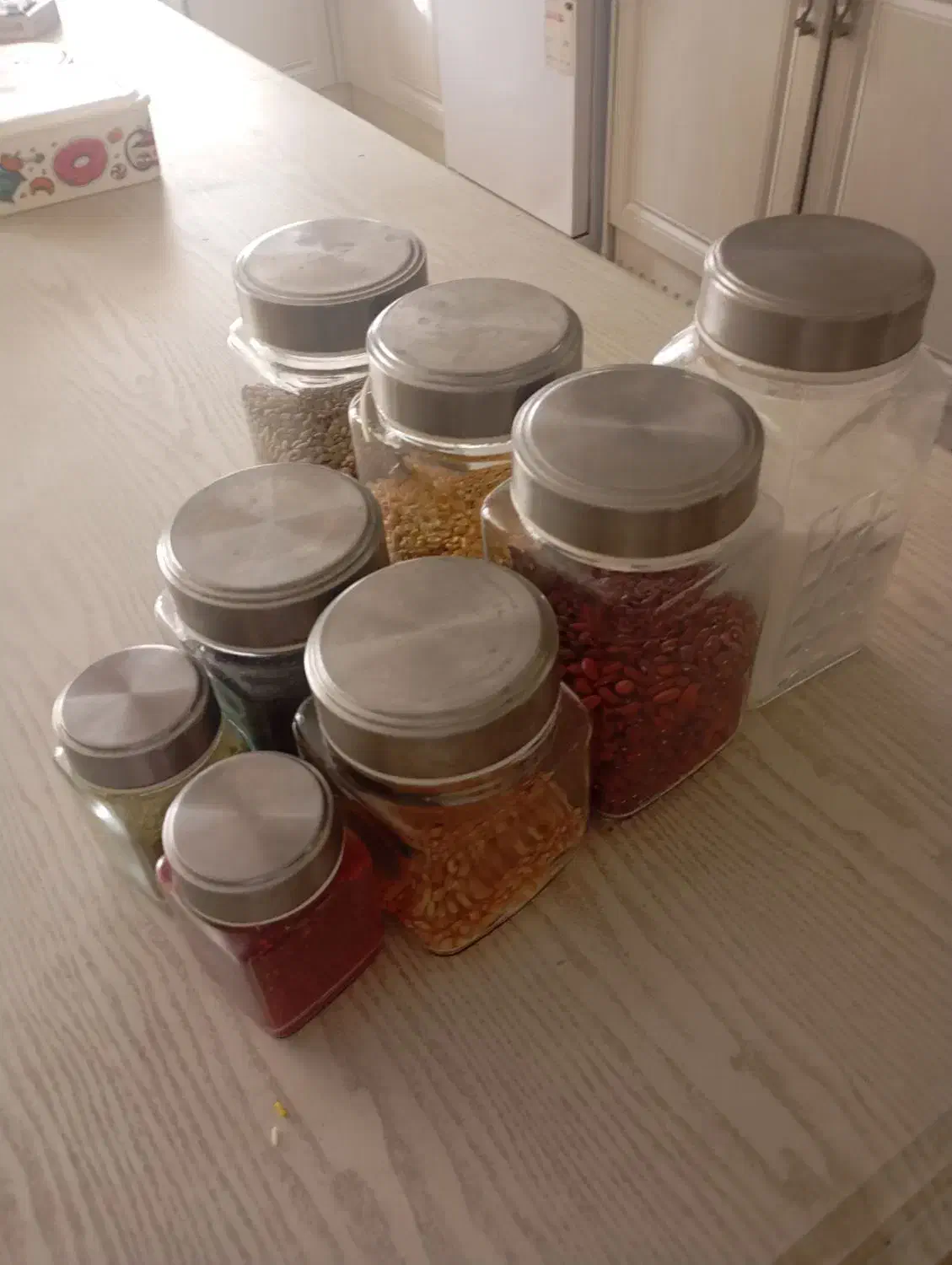 بانکه شیشه ای با در استیل|ظروف نگهدارنده، پلاستیکی، یک‌بارمصرف|گرمدره, |دیوار