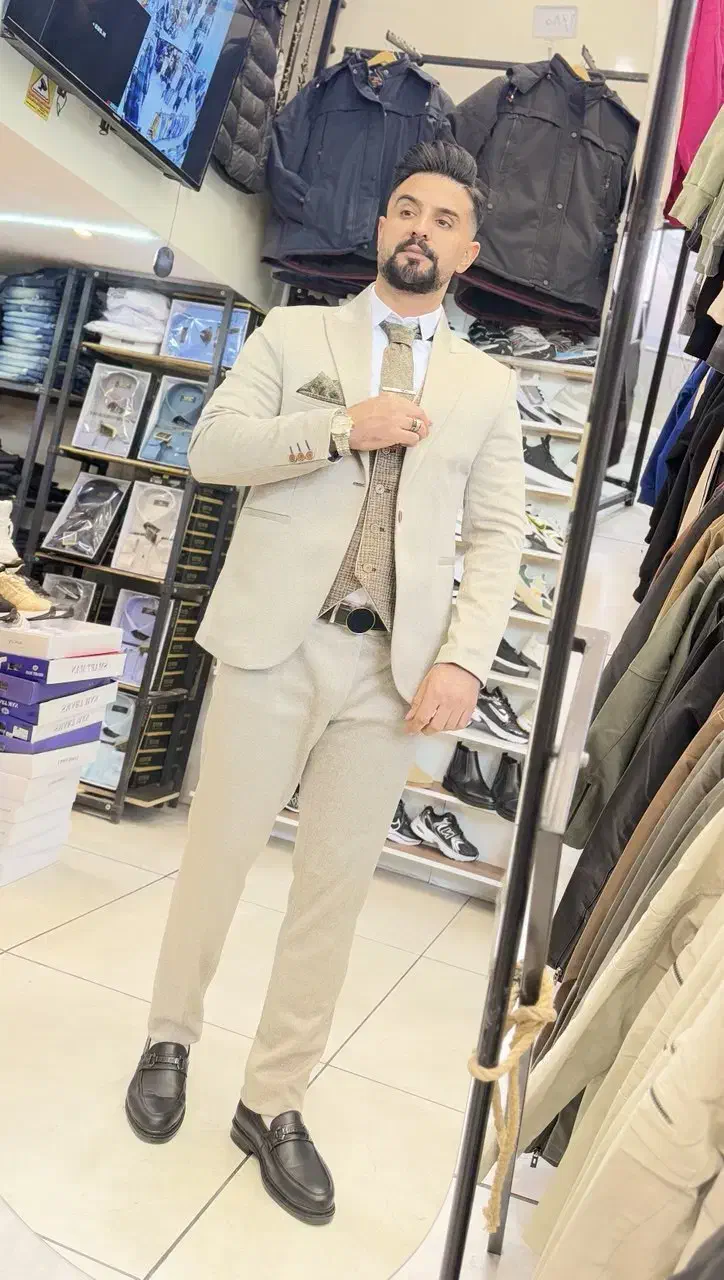 کت شلوار اسلیم فیت کرمی\ بهنام پلیس\|لباس|تبریز, |دیوار