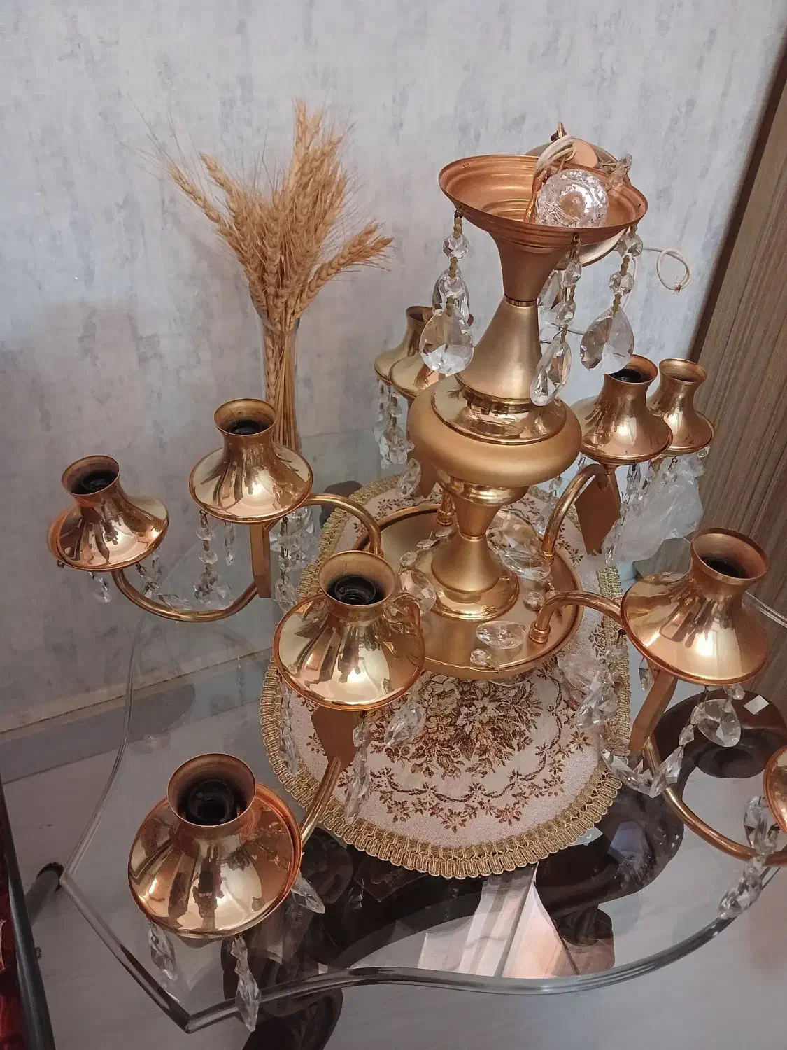 لوستر نورسازان  ۵شاخه ۱۰ شعله سالم دو عدد|لوستر و چراغ آویز|تبریز, |دیوار