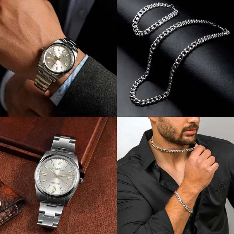 پیکج نیم ست نقره ای Cartier +ساعت رولکس نقره ای|ساعت|تهران, فرمانیه|دیوار
