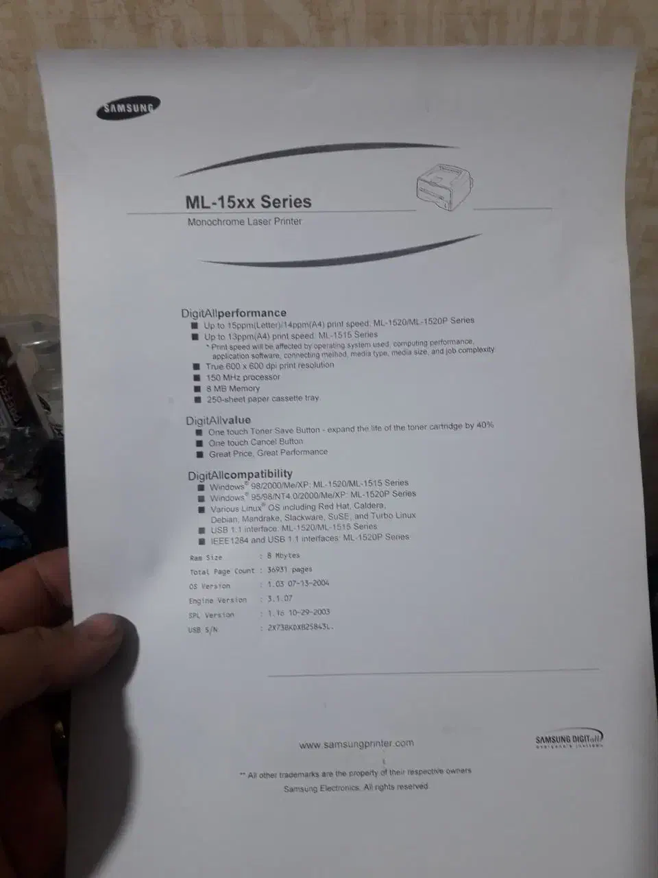 پرینتر سامسونگ ۱۵۲۰ چاپ با موبایل به قیمت مفت|پرینتر، اسکنر، کپی، فکس|تبریز, |دیوار