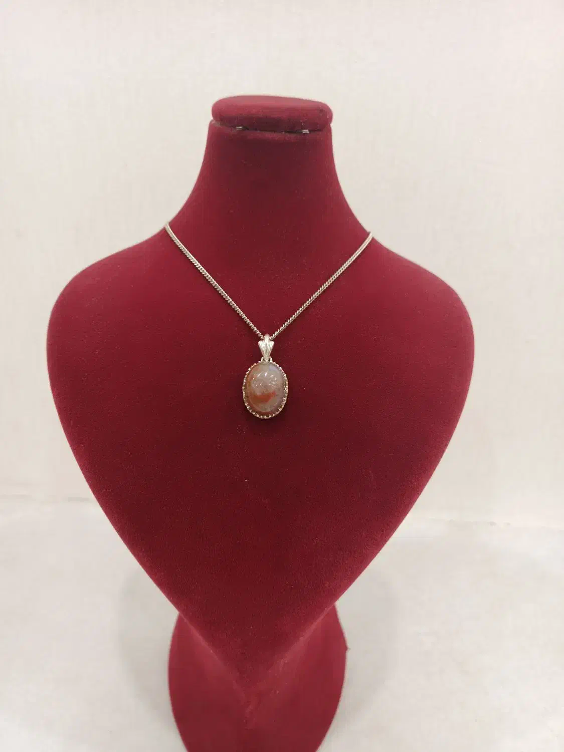 رکاب گردنی نقره 925 همراه با عقیق شجر آتشین|جواهرات|قم, مجیدیه|دیوار