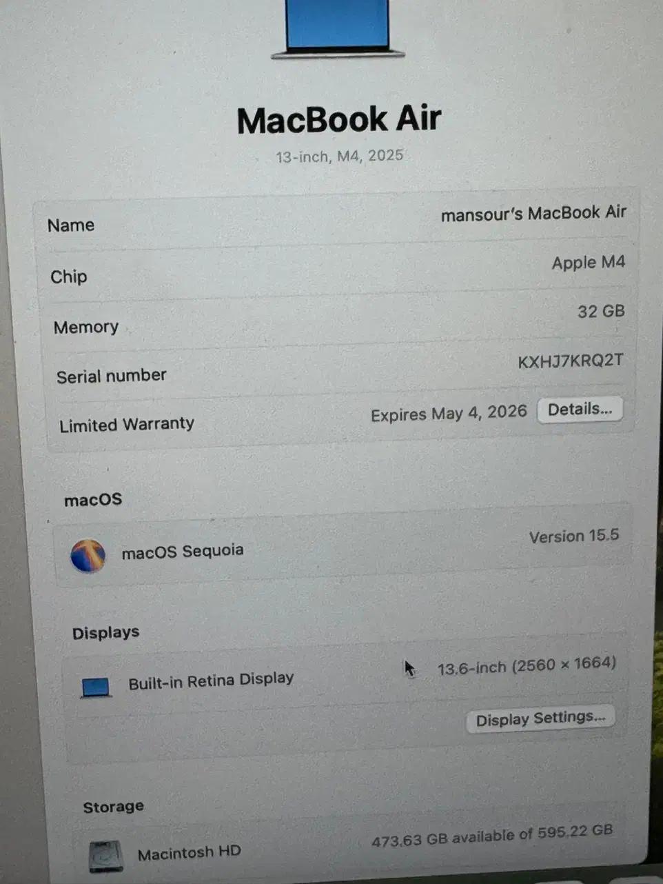 Macbook air M4 32G 2Tb|رایانه همراه|تهران, میرداماد|دیوار