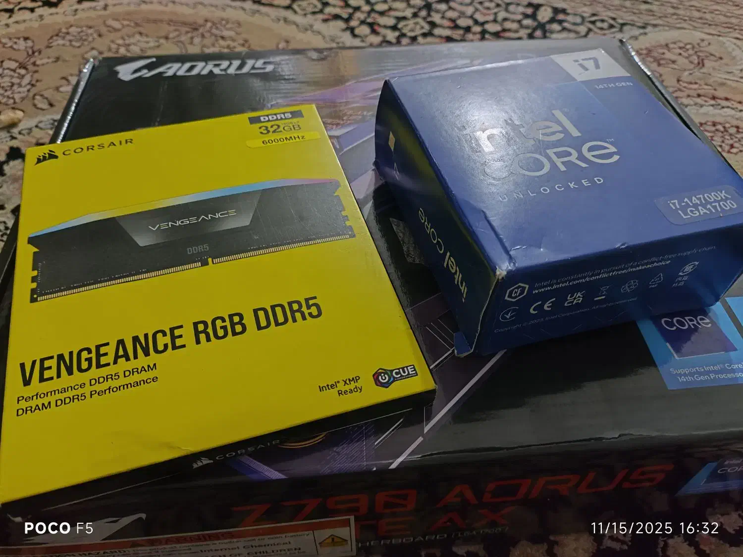 باندل آکبند z790 aorus . i7 14700k. ram 32 Corsair|قطعات و لوازم جانبی رایانه|مشهد, شهید معقول|دیوار