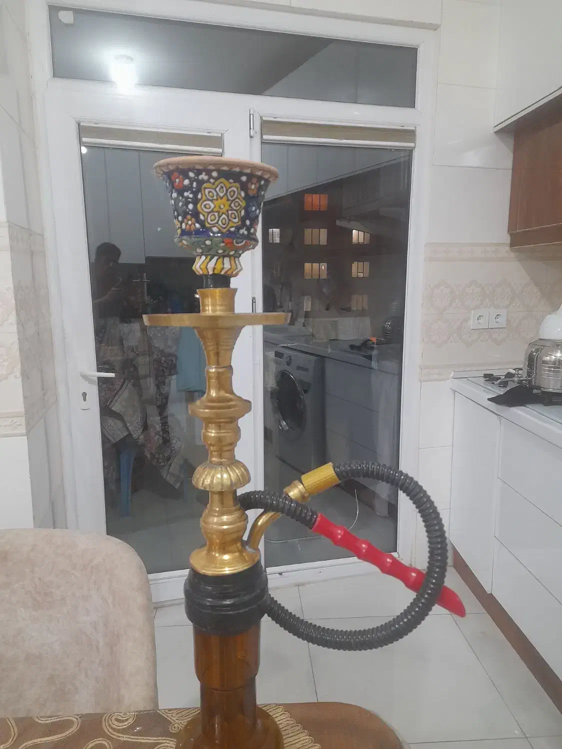 قلیان برنجی قدیمی کلکسیونی|کلکسیون اشیاء عتیقه|ایلام, |دیوار