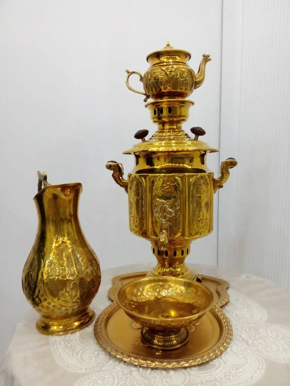 سرویس سماور برنج طلایی  دکوری|سماور، چای‌ساز، قهوه‌ساز|مشهد, توس فردوسی|دیوار