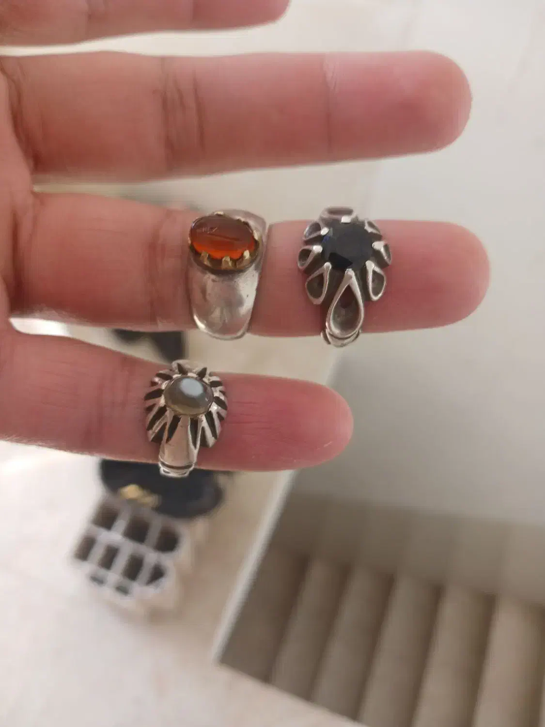 سه انگشتر نقره عقیق ضابتی ویاقوت معدنی و بابا قوری|جواهرات|یزد, |دیوار