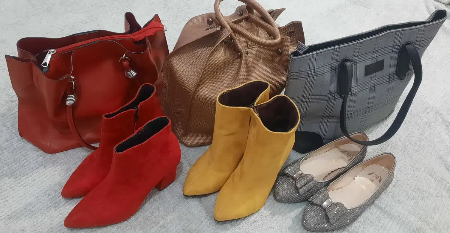 کیف و کفش ست قرمز،طوسی ،قهوه ای وزرد|کیف، کفش، کمربند|ارومیه, |دیوار