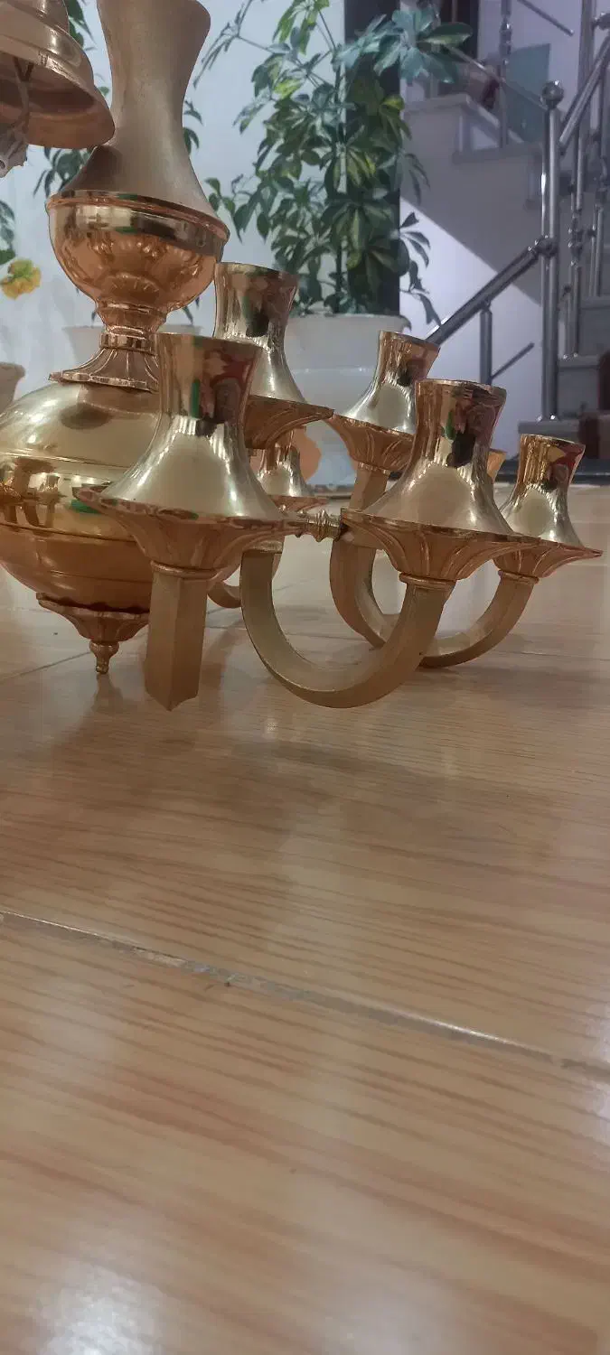 لوستر طلایی پنج شعله|لوستر و چراغ آویز|اردبیل, |دیوار