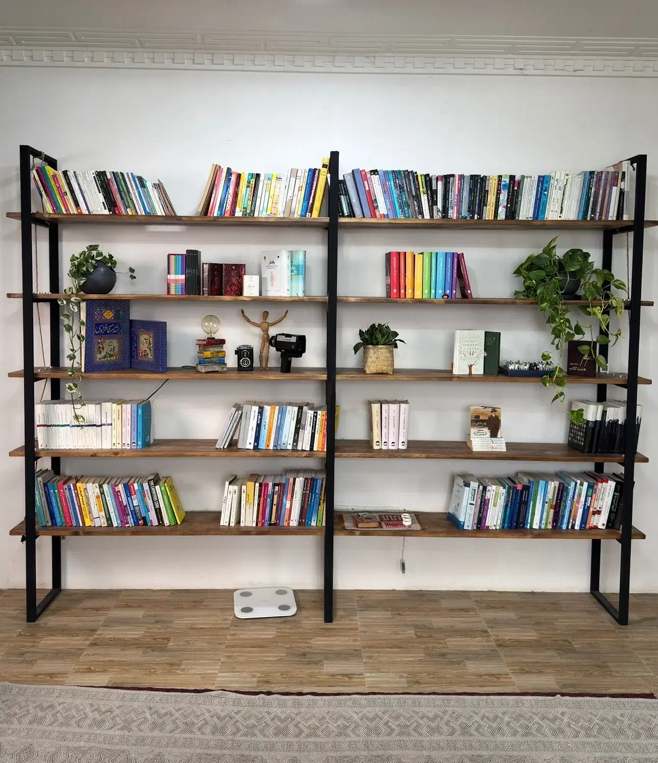 کتابخانه چوبی فلزی شلف دستساز روستیک|کتابخانه، شلف، قفسههای دیواری|سورک, |دیوار