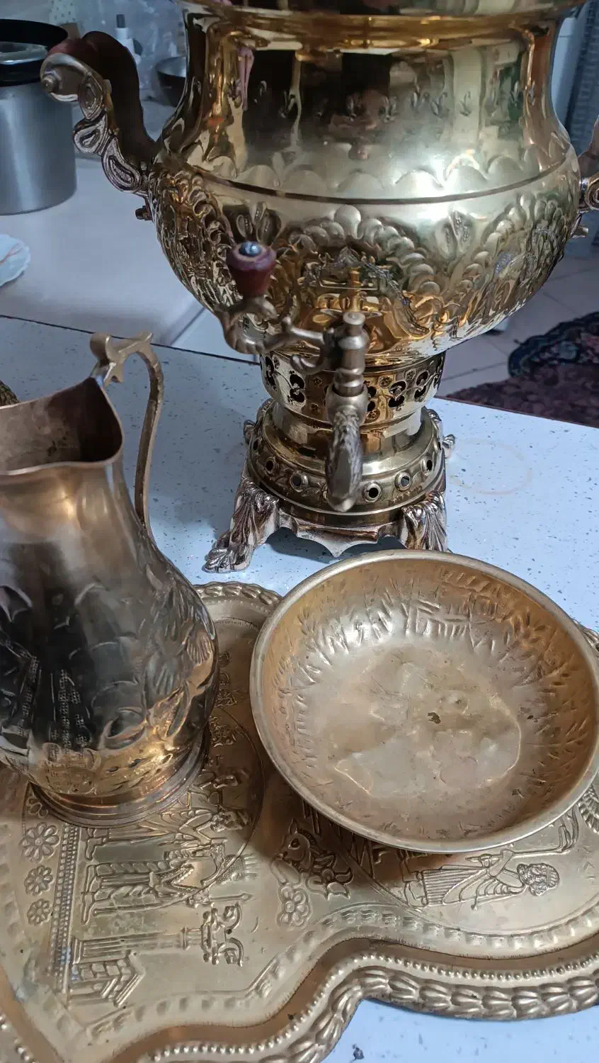 سماور برنجی با لوازم|سماور، چایساز، قهوهساز|قرچک, مهدیه|دیوار