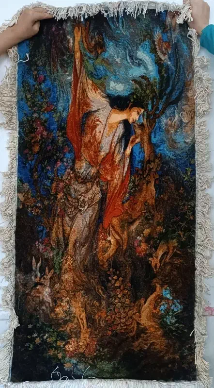 تابلو فرش چله ابریشم بوسه بر آهو|تابلو فرش|کرمانشاه, |دیوار