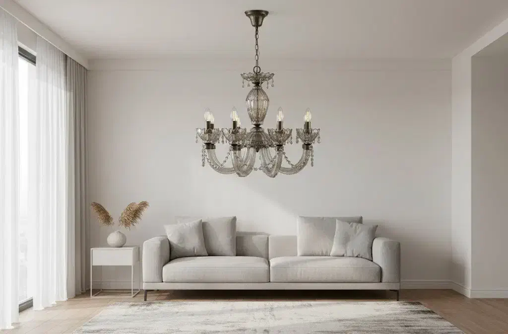 لوستر 8 شاخه کریستالی رنگ برنزی|لوستر و چراغ آویز|مشهد, سناباد|دیوار