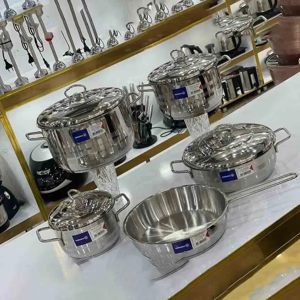 سرویس اسیتیل کرکماز 2لایه، قابلمه تابه بزرگ استیل|ظروف پختوپز|یزد, |دیوار