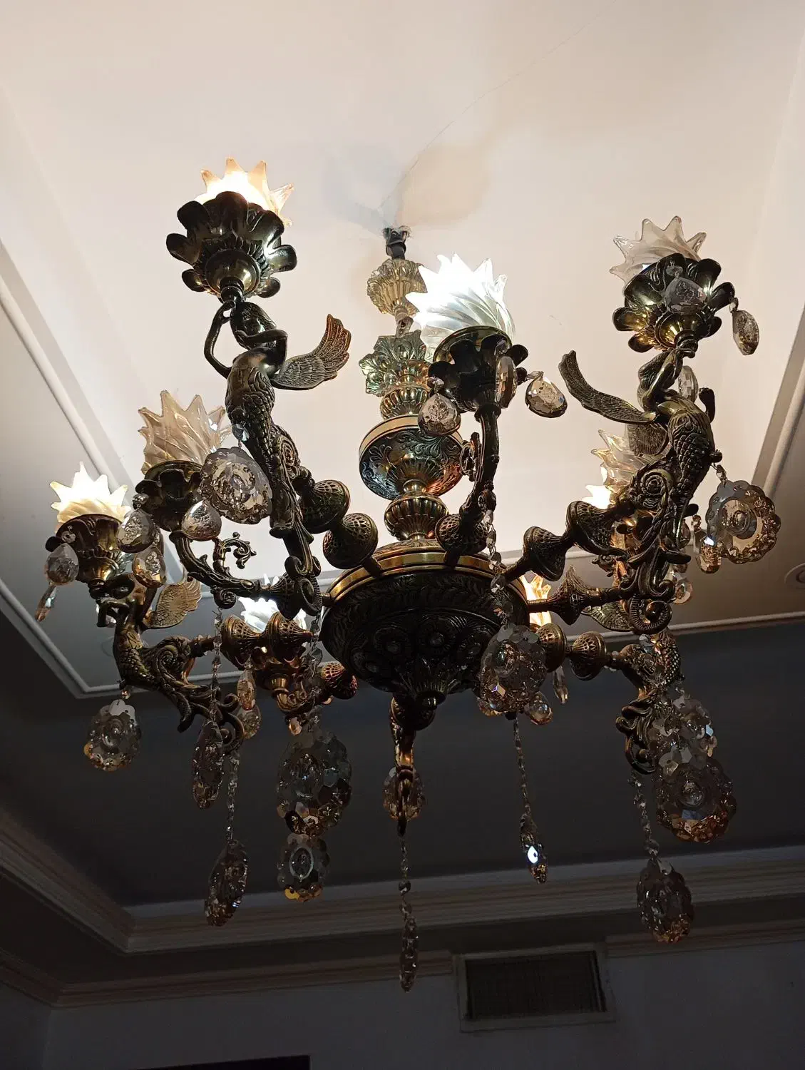 لوستر۱۰شاخه برنز فرشته|لوستر و چراغ آویز|اسلامشهر, شهرک قائمیه|دیوار