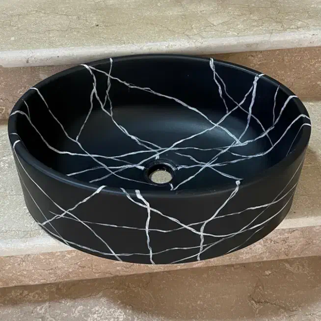 روشویی مدرن بتنی ، بیضی مشکی با ماربل سفید|لوازم سرویس بهداشتی|بهشهر, |دیوار