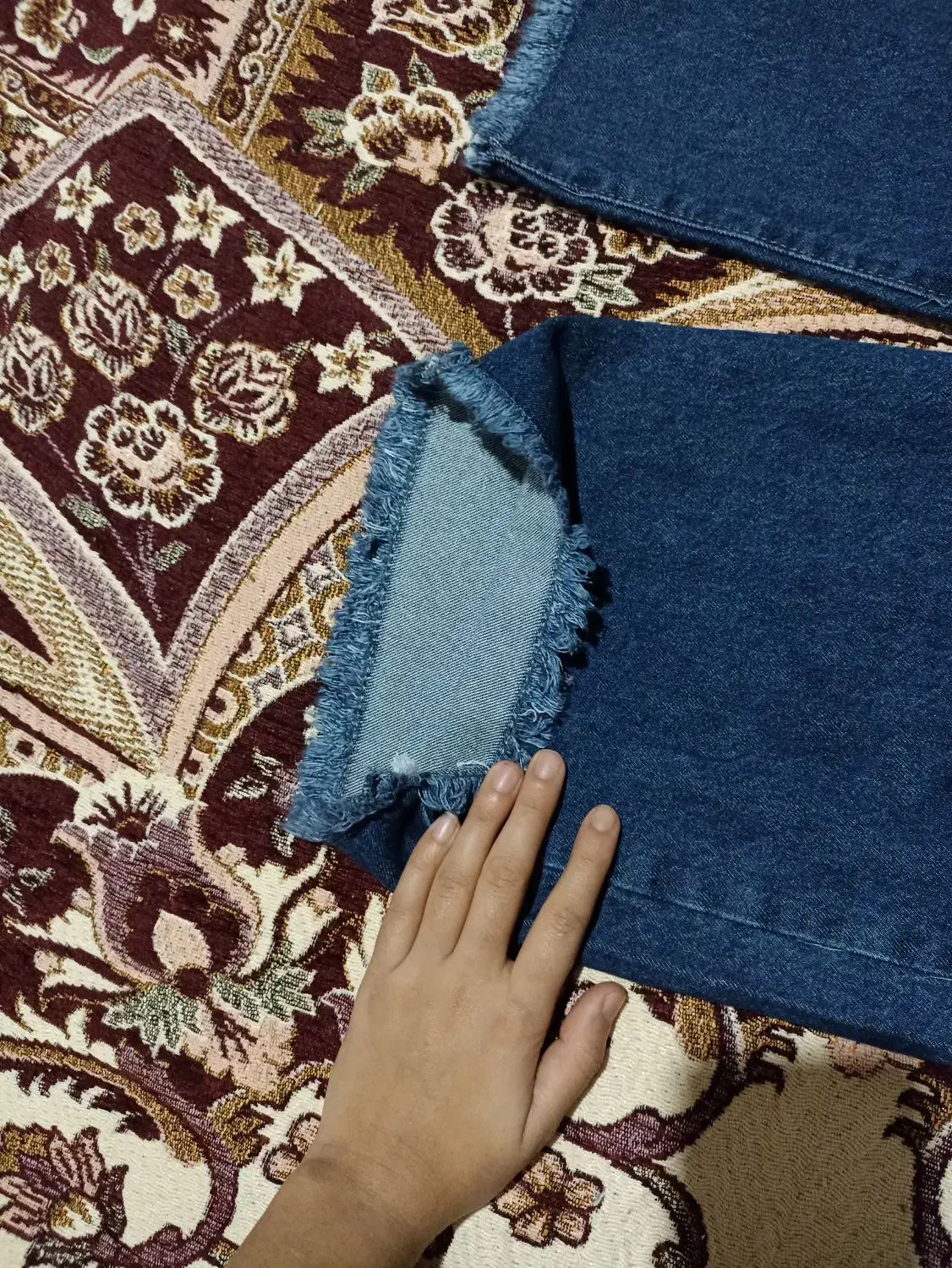 شلوار فول واید لگ ریش دار سرمه ای|لباس|سلمان‌شهر, |دیوار