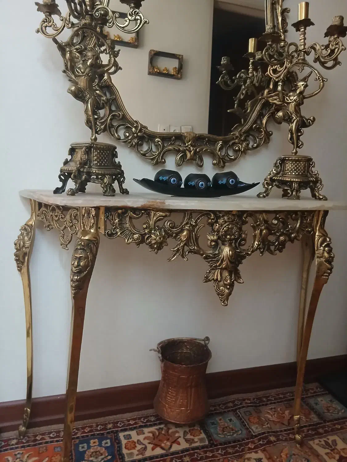 آیینه شمعدان برنز اصل|بوفه، ویترین، کنسول|اصفهان, برازنده|دیوار