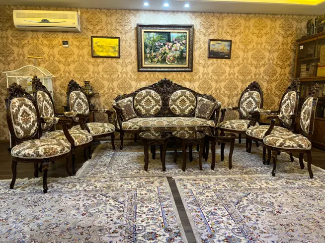 مبل استیل سلطنتی عتیقه چوب گردو ۹ نفره|مبلمان خانگی و میز عسلی|تهران, سازمان برنامه جنوبی|دیوار