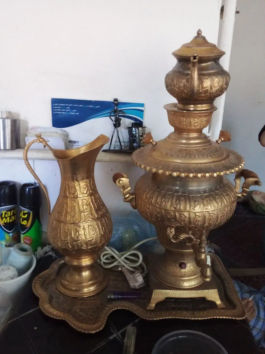 سماور برقی با پارچ سینی برنجی هست|سماور، چای‌ساز، قهوه‌ساز|پیشوا, |دیوار