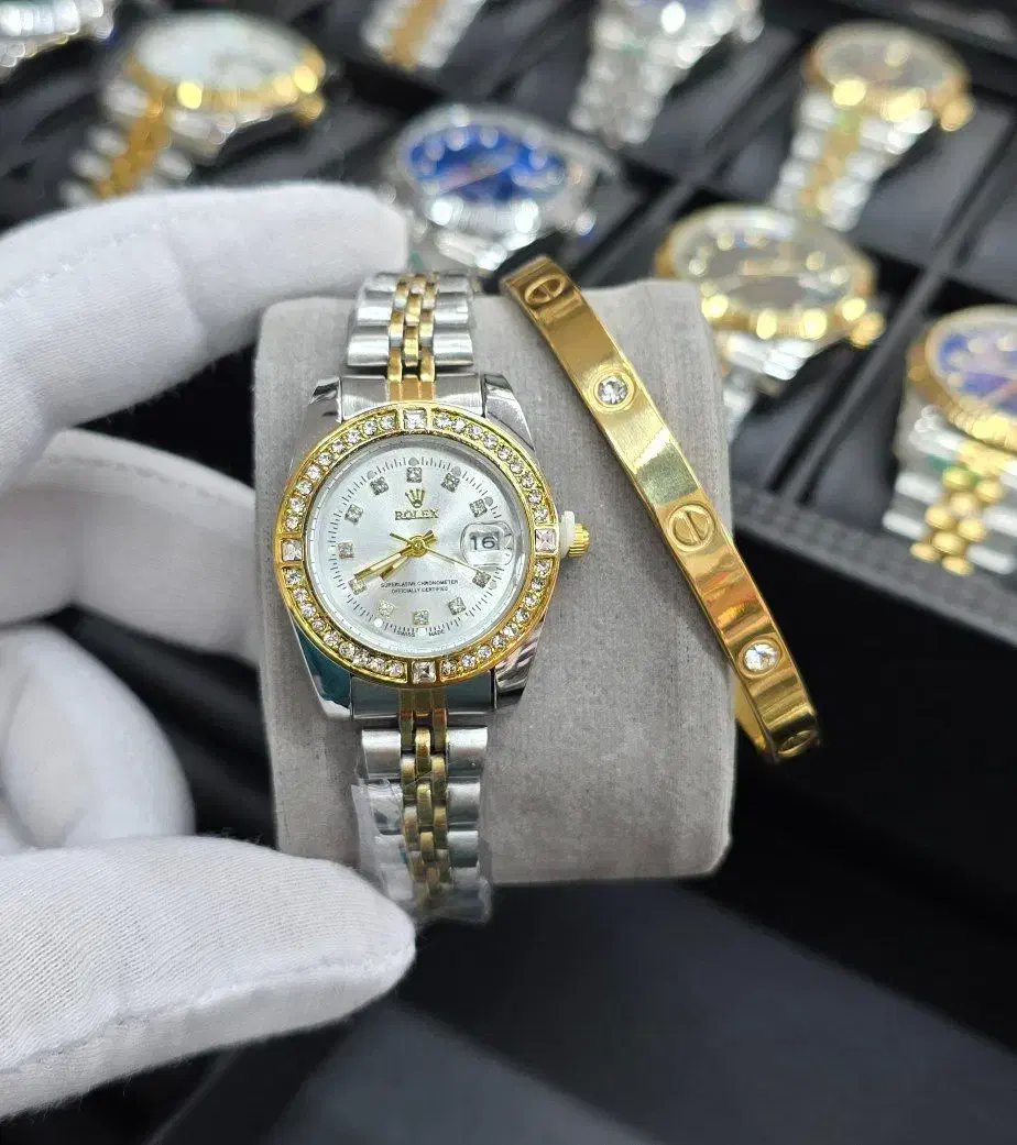 ساعت رولکس دور نگین همراه ست دستبند و جعبه کادویی|ساعت|اهواز, کیانپارس |دیوار