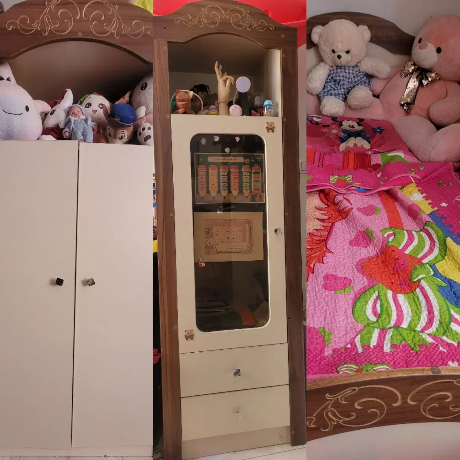 سرویس خواب نوجوان(تخت، کمد، بوفه) همراه خوش خواب|تخت و سرویس خواب|شیراز, قدوسی شرقی|دیوار