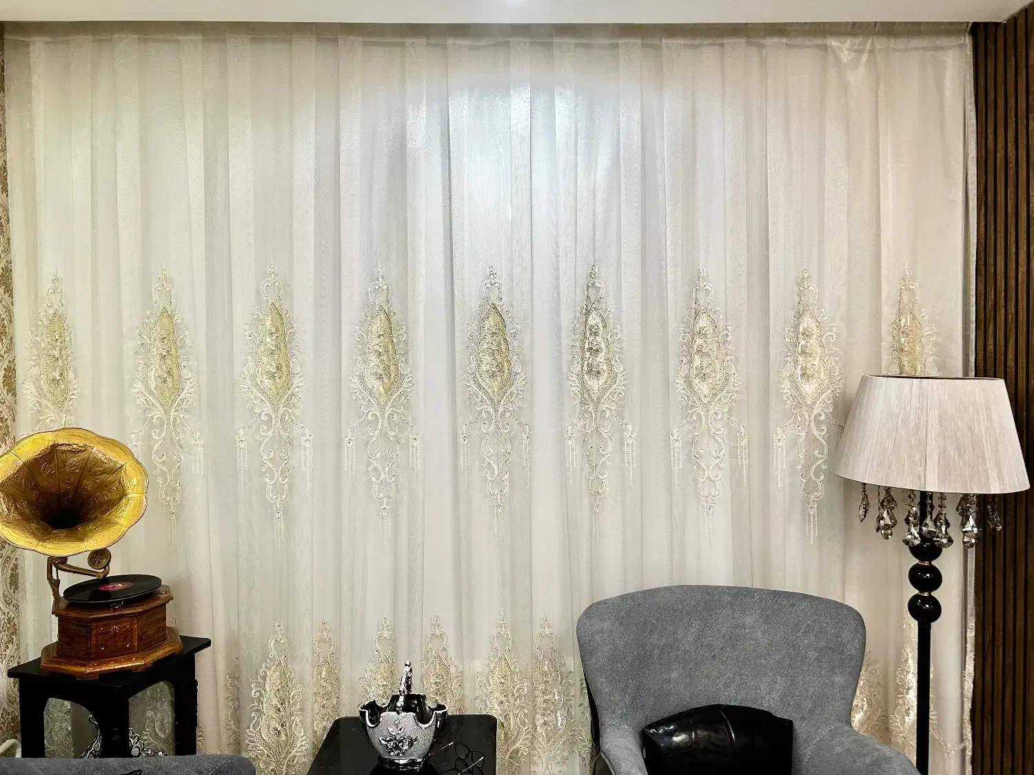 پرده حریر مروارید دار|پرده، رانر، رومیزی|مشهد, فرهنگیان (شهرک غرب)|دیوار