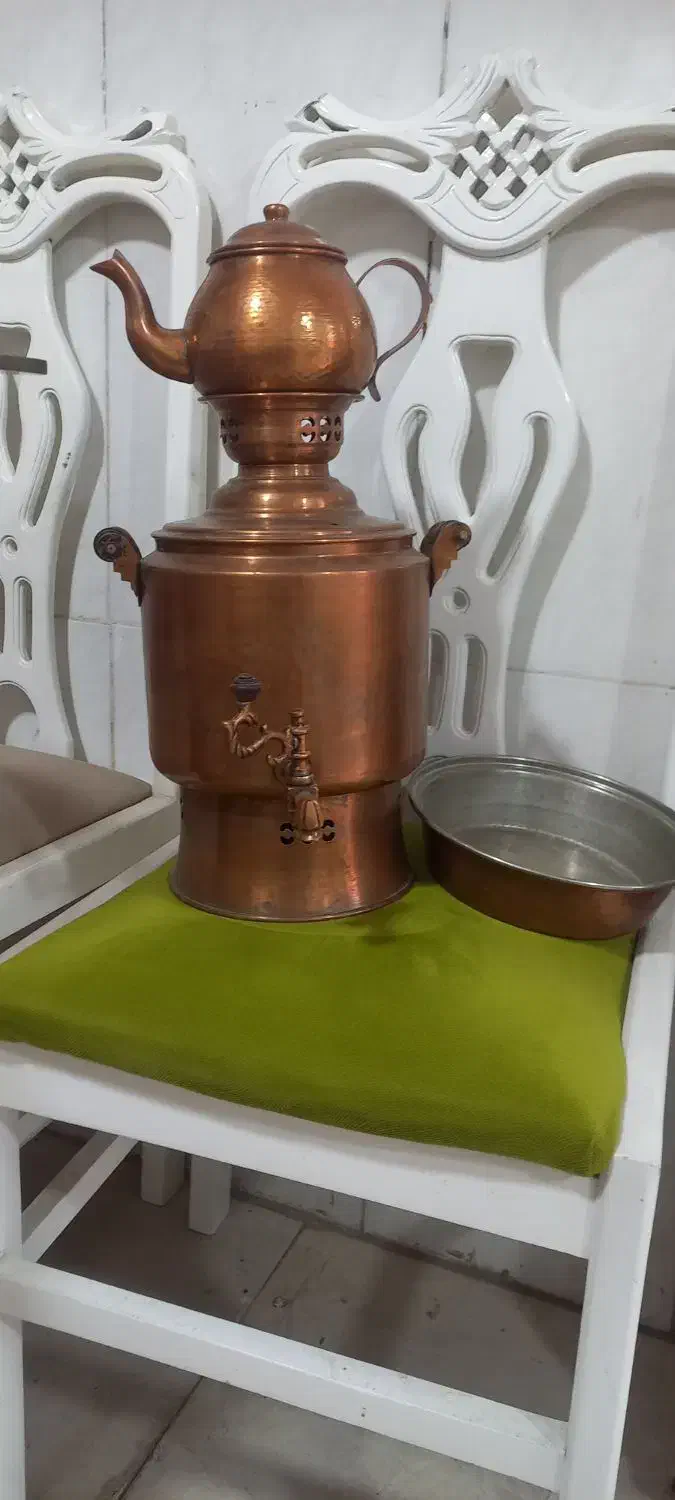 سماور و قوری و ماهیتابه مسی زنجان|کلکسیون اشیاء عتیقه|قم, شاه ابراهیم|دیوار
