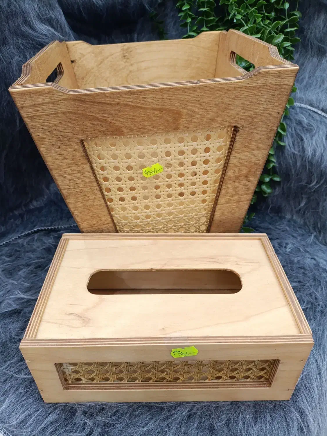 ست جادستمال و سطل چوبی حصیری مدرن|صنایع دستی و سایر لوازم تزئینی|سیرجان, |دیوار