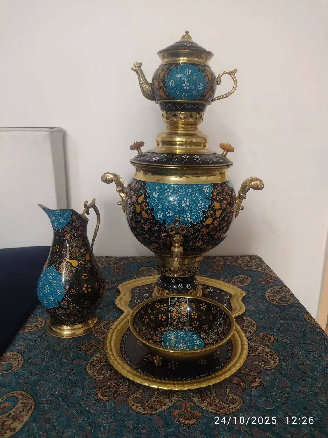 سماور ذغالی برنجی مینا کاری شده|کلکسیون اشیاء عتیقه|پاکدشت, پاکدشت (مامازند)|دیوار