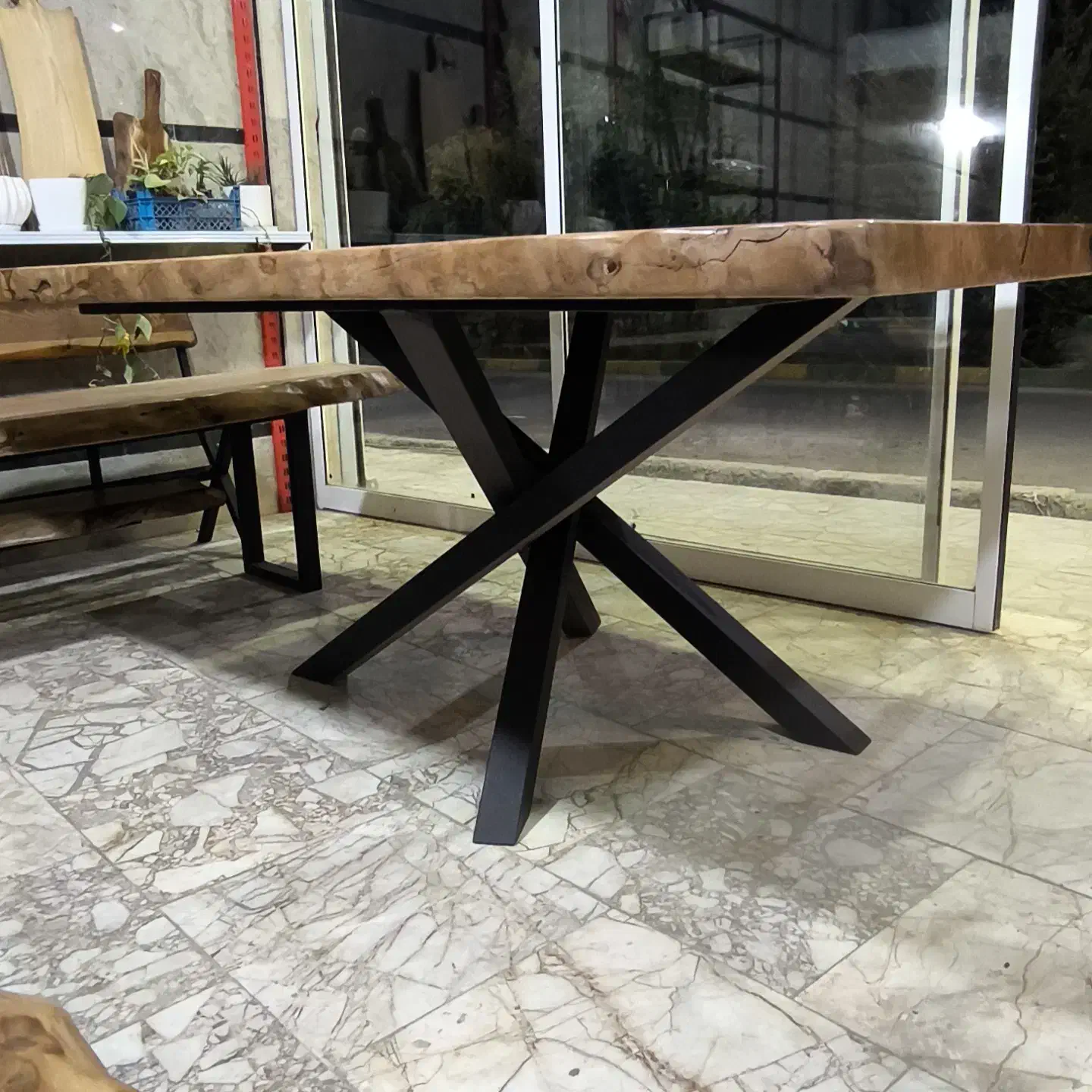 روستیک هشت نفره چوب چنار و رزین میز نهارخوری|میز و صندلی غذاخوری|تهران, شهرک شریفی|دیوار