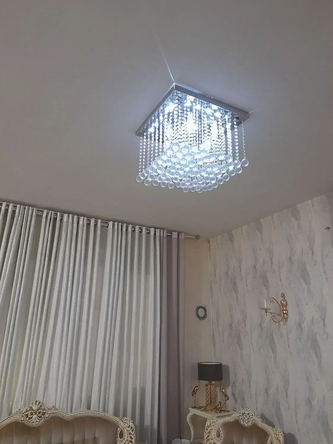 یک جفت لوستر ریموت دار کریستال با بدنه استیل|لوستر و چراغ آویز|کرج, محمد آباد|دیوار