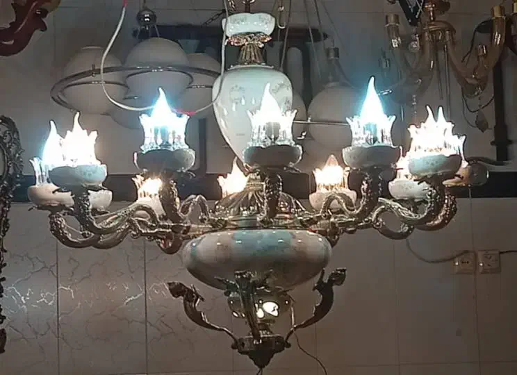 لوستر برنز چینی ۱۲ شاخه دو طوقه|لوستر و چراغ آویز|ارومیه, |دیوار