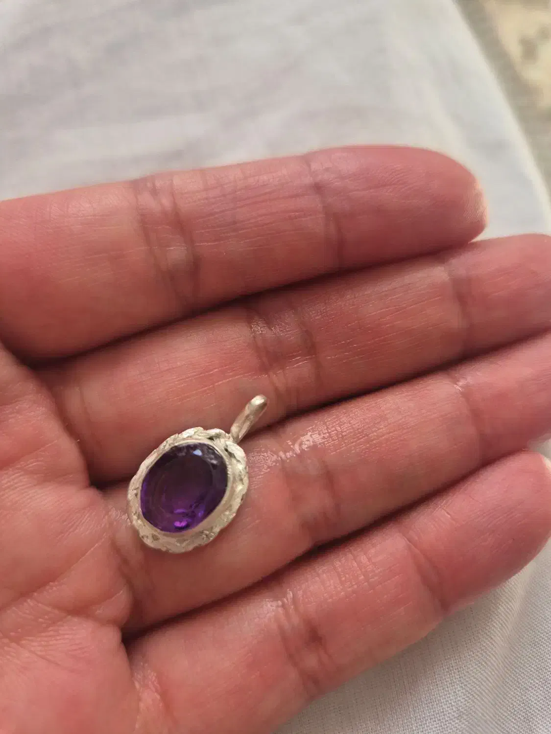 پلاک نقره با سنگ آمیتیست معدنی|جواهرات|کرمانشاه, |دیوار