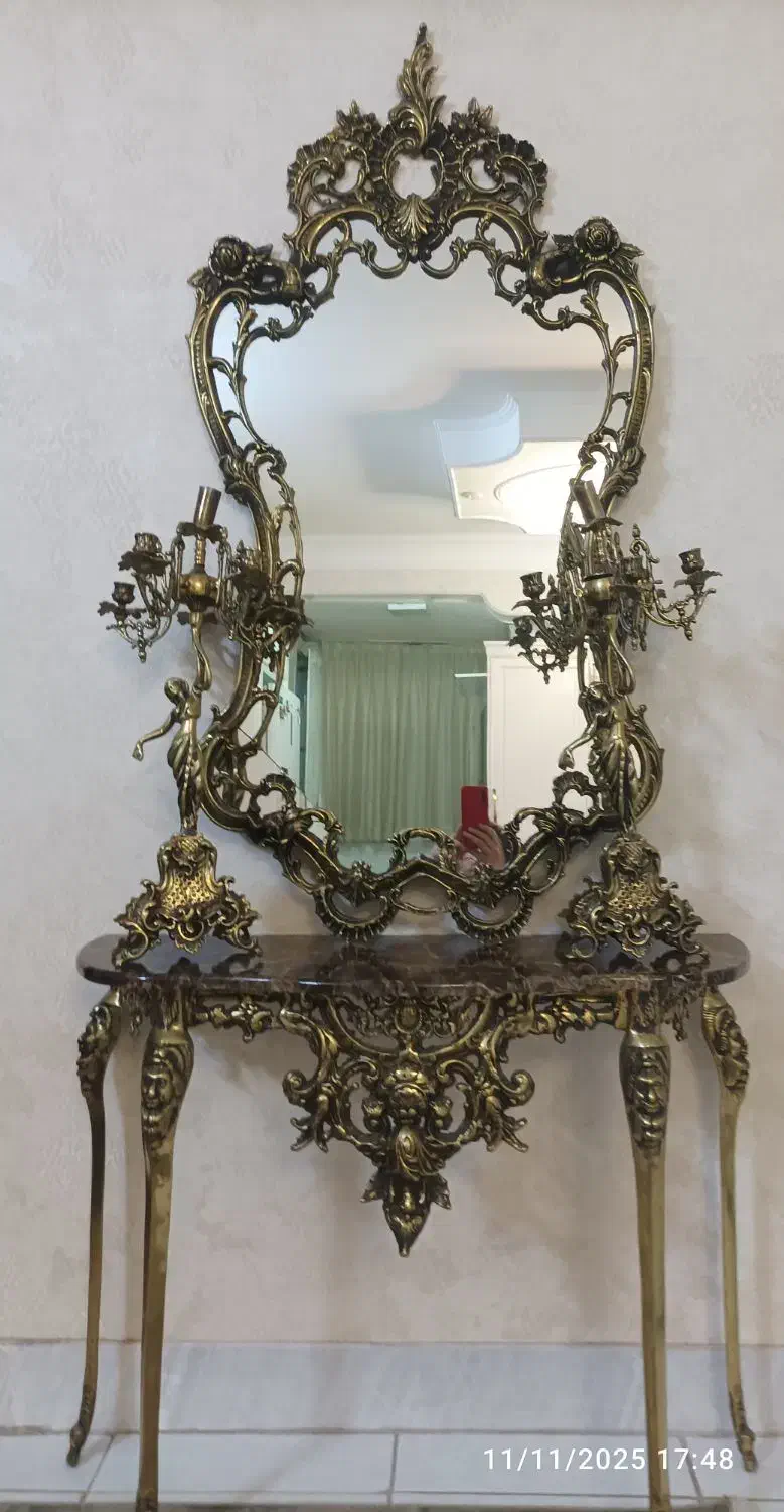 ایینه وشمعدان برنز|بوفه، ویترین، کنسول|قم, زنبیل آباد|دیوار