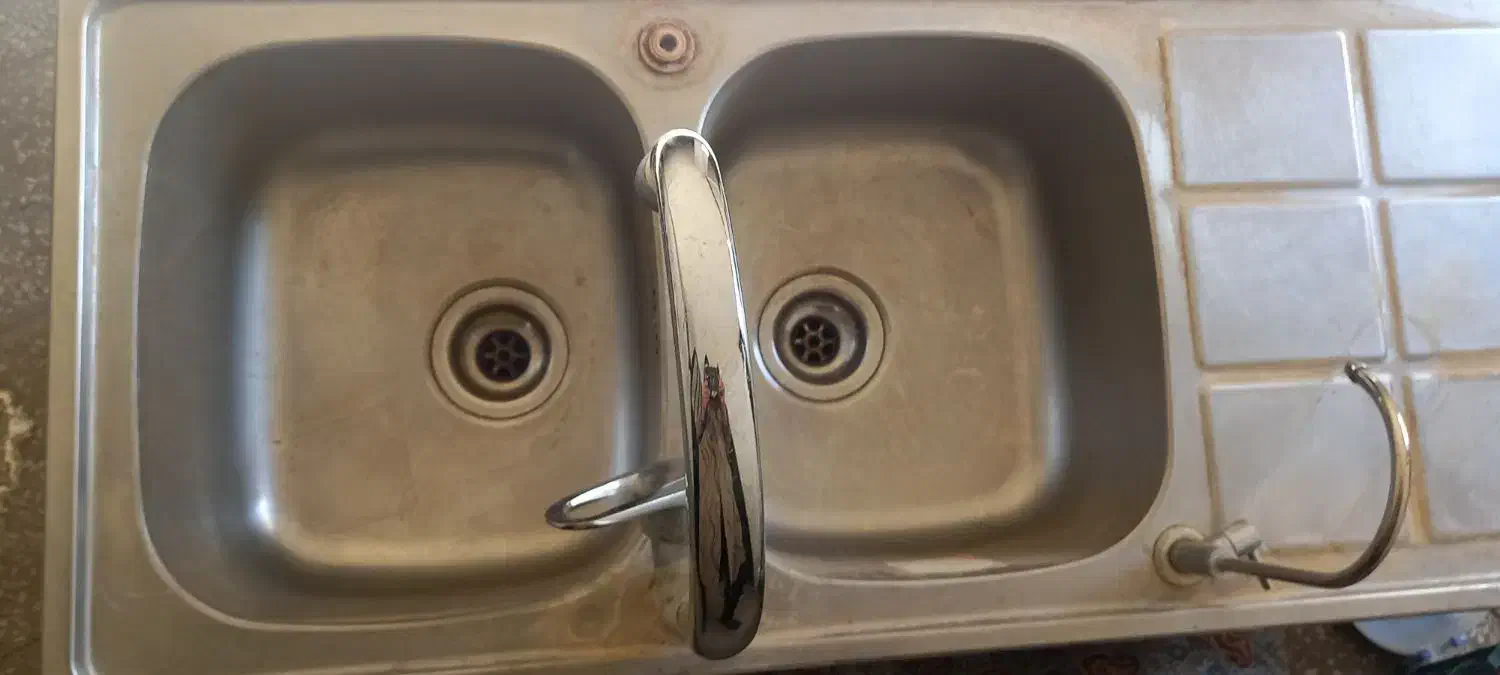 سینک استیل دو لگن|آب‌چکان و نظم‌دهنده ظروف|ساوه, |دیوار