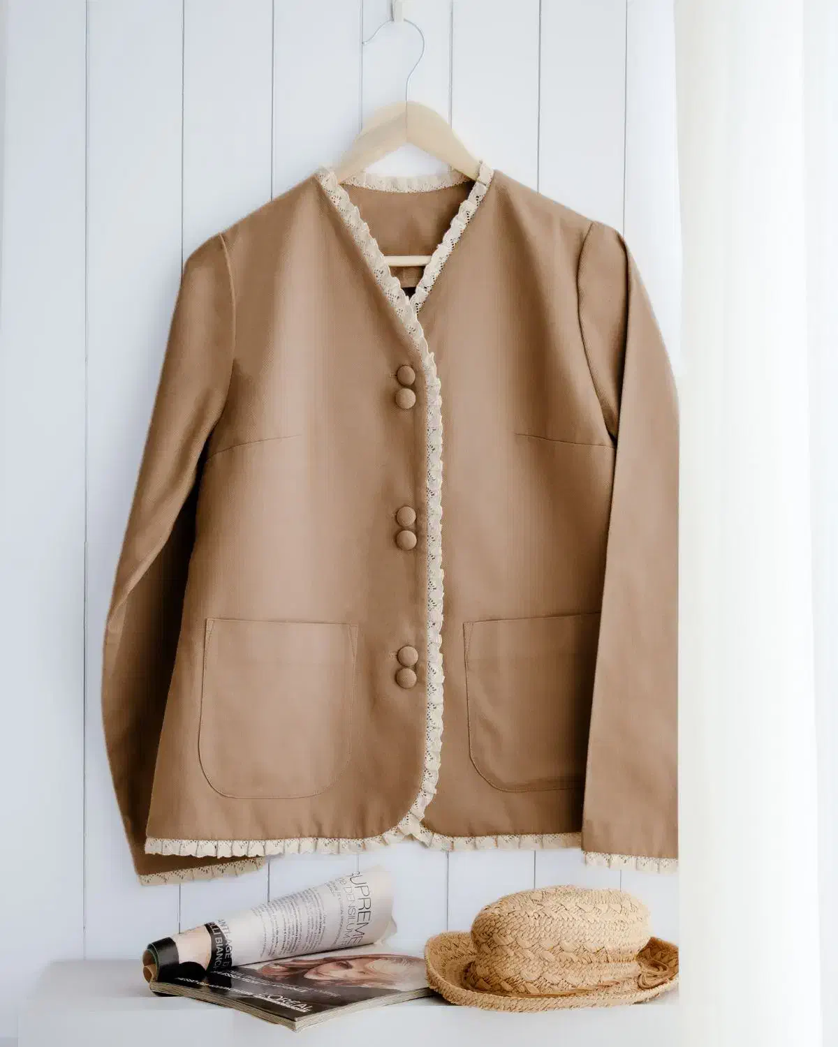 کت کتان نوار قلاب بافی|لباس|رشت, گلباغ نماز|دیوار