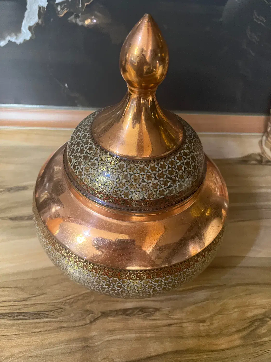 ظرف مسی خاتم کاری|صنایع دستی و سایر لوازم تزئینی|کیش, |دیوار