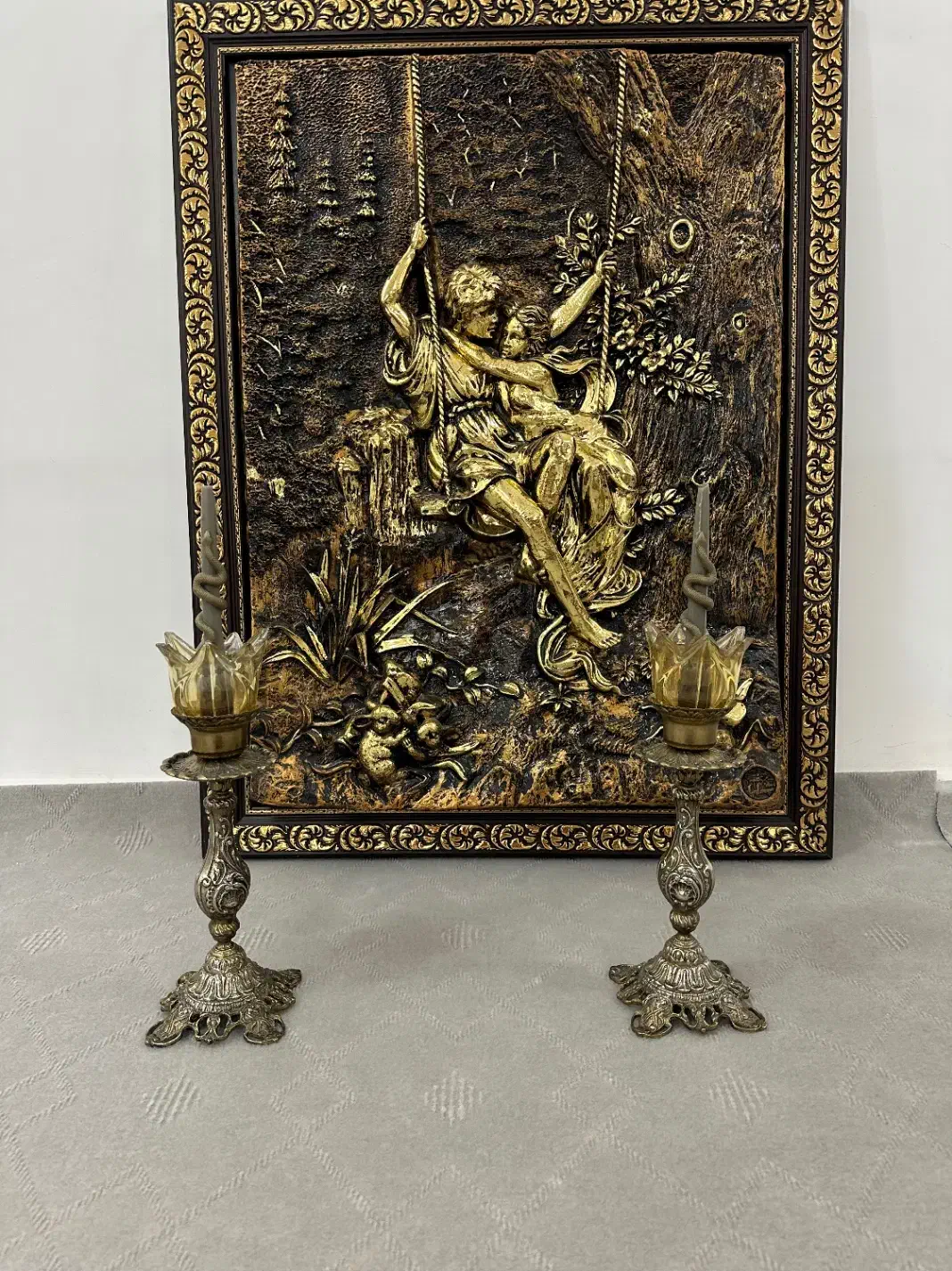 تابلو و شمعدانی چراغ خور برنز اصلی|تابلو، نقاشی، عکس|بوکان, |دیوار